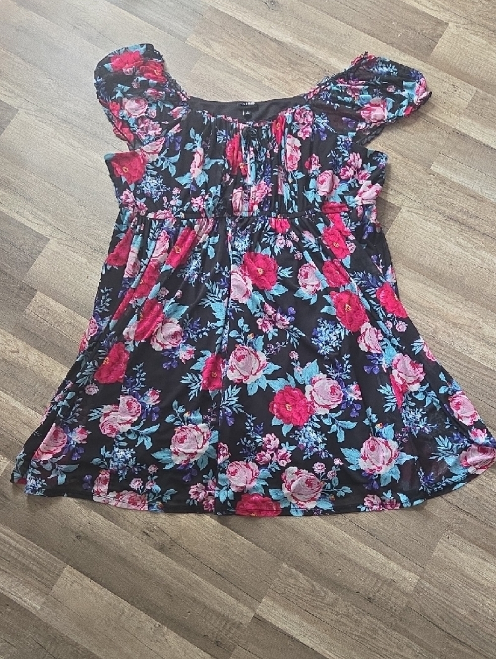 torrid Black Floral Babydoll Dress with Pockets